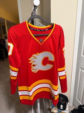 Fanatics Calgary Flames Red and Yellow Women's Hockey Jersey